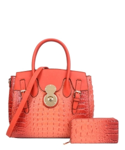 2in1 Crocodile Accented Satchel Handbag With Wallet CY-8921W ORANGE